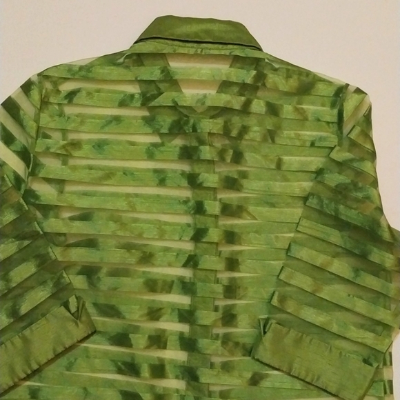 JACKET SILK 100% COUTURE Green & Shèer Striped  Neiman Vtg Sheer - Picture 9 of 9